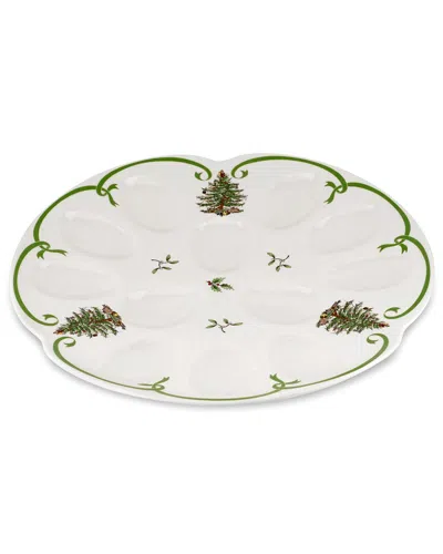 Spode Christmas Tree Devilled Egg Dish In Green