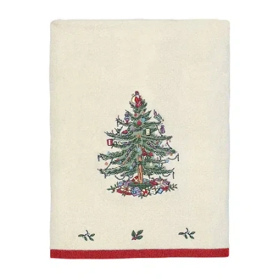 Spode Christmas Tree Embroidered Holiday Bath And Hand Towel In Red