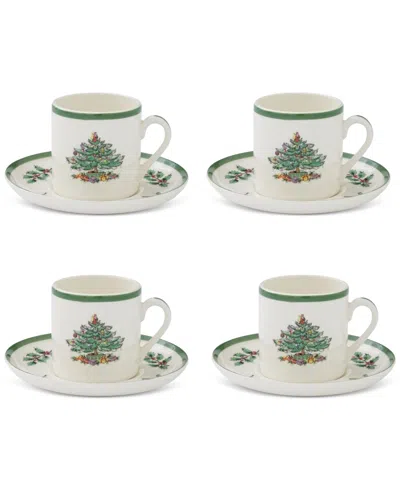 Spode Christmas Tree Espresso Cup & Saucers, Service For 4 In Transparent
