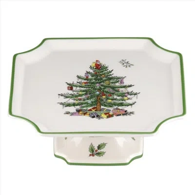 Spode Christmas Tree Footed Square Cake Plate - 6.5 Inch In Multi