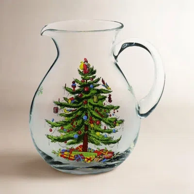 Spode Christmas Tree Glass Pitcher 6 Pt/9" In Multi