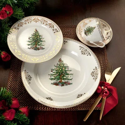 Spode Christmas Tree Gold 4-pc Place Setting In White;green;gold