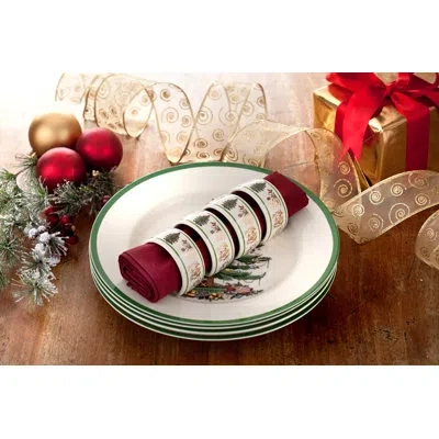 Spode Christmas Tree Gold Napkin Rings 2.75" In White