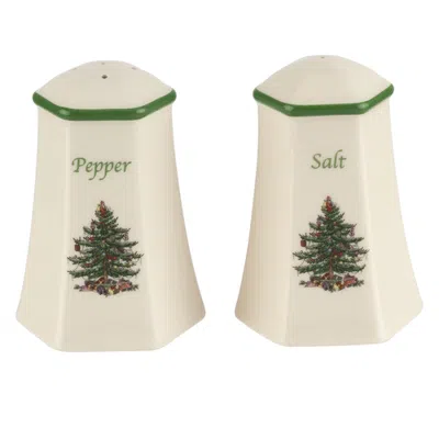 Spode Christmas Tree Hexagonal Salt & Pepper Shakers 3.75" In Multi