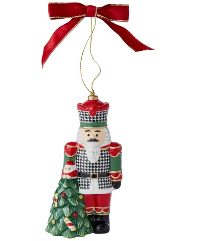 Spode Christmas Tree Houndstooth Nutcracker Ornament In Green