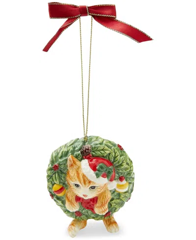 Spode Christmas Tree Kitten In Wreath Ornament In Multi