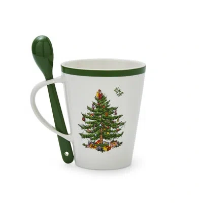 Spode Christmas Tree Mug & Spoon Set 14oz In Black