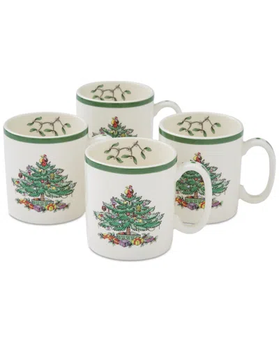 Spode Christmas Tree Mugs, Set Of 4 In White