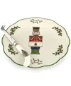 Spode Christmas Tree Nutcracker Cheese Plate With Knife In Green,multi