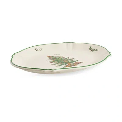 Spode Christmas Tree Oval Platter 17" W/out Handles In White;green;red