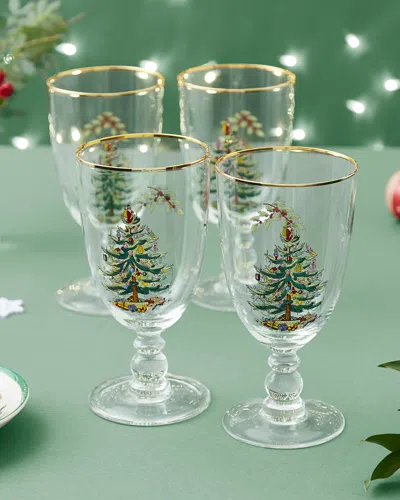 Spode Christmas Tree Pedestal Goblets, Set Of 4 In Animal Print