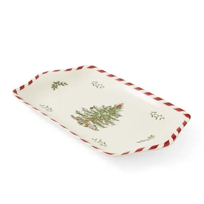 Spode Christmas Tree Peppermint Dessert Tray 12" In White;green;red