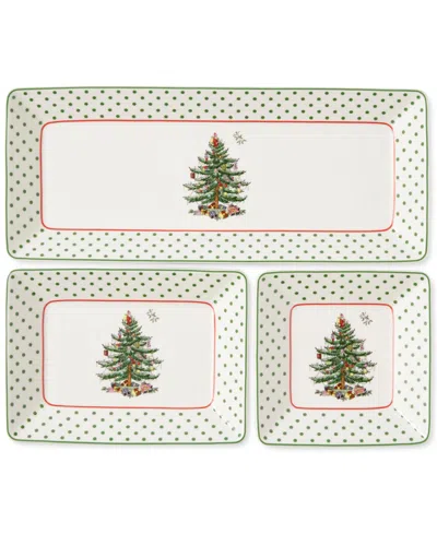 SPODE CHRISTMAS TREE POLKA DOT 3 PIECE NESTING TRAY