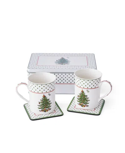 Spode Christmas Tree Polka Dot 5-pc. Mug And Tin Coaster Set In Transparent