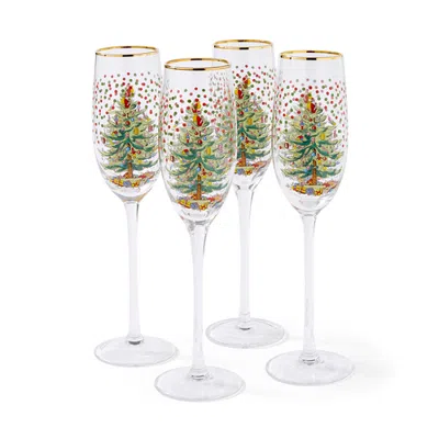 Spode Christmas Tree Polka Dot Champagne Flute Set Of 4 In Transparent