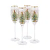 Spode Christmas Tree Polka Dot Champagne Flute, Set Of 4 In Green