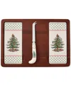 Spode Christmas Tree Polka Dot Cheese Board & Knife Set In Green