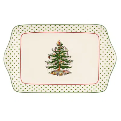 Spode Christmas Tree Polka Dot Dessert Tray 12" In Green