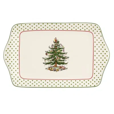 Spode Christmas Tree Polka Dot Dessert Tray 12" In Multi