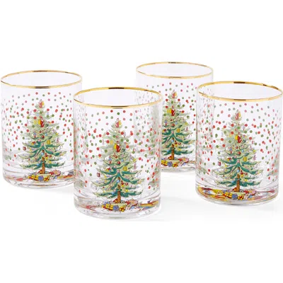 Spode Christmas Tree Polka Dot Dof Glass Set Of 4 In Green