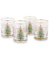 Spode Christmas Tree Polka Dot Double Old-fashioned Glasses, Set Of 4 In Green
