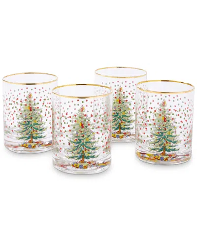 Spode Christmas Tree Polka Dot Double Old-fashioned Glasses, Set Of 4 In Green