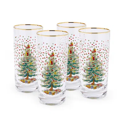 Spode Christmas Tree Polka Dot Highball Glass Set Of 4 In Green