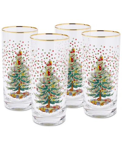 Spode Christmas Tree Polka Dot Highball Glasses, Set Of 4 In Green