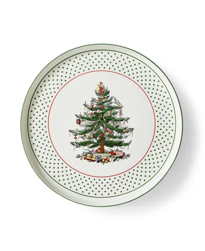 Spode Christmas Tree Polka Dot Lazy Susan Plate In Green