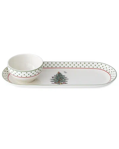 Spode Christmas Tree Polka Dot Oval Chip-n-dip In Multi