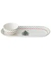 Spode Christmas Tree Polka Dot Oval Chip-n-dip In White