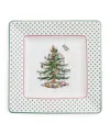 Spode Christmas Tree Polka Dot Square Platter In Green