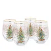 Spode Christmas Tree Polka Dot Stemless Wine Glasses, Set Of 4 In Green