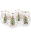 Spode Christmas Tree Polka Dot Stemless Wine Glasses, Set Of 4 In Green