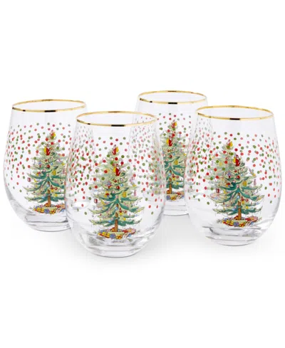 SPODE CHRISTMAS TREE POLKA DOT STEMLESS WINE GLASSES, SET OF 4