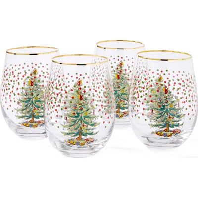 Spode Christmas Tree Polka Dot Stemless Wine Set Of 4 In Green