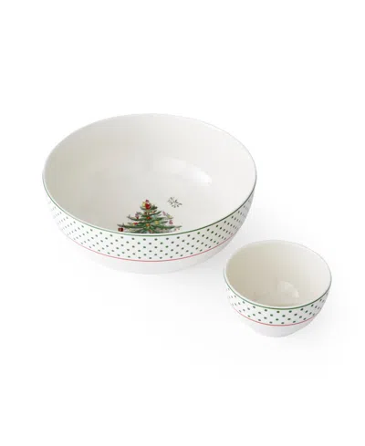 Spode Christmas Tree Polka Dot Tiered Chip & Dip Set In Green