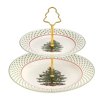 Spode Christmas Tree Polka Dot Tiered Server 10" In Multi