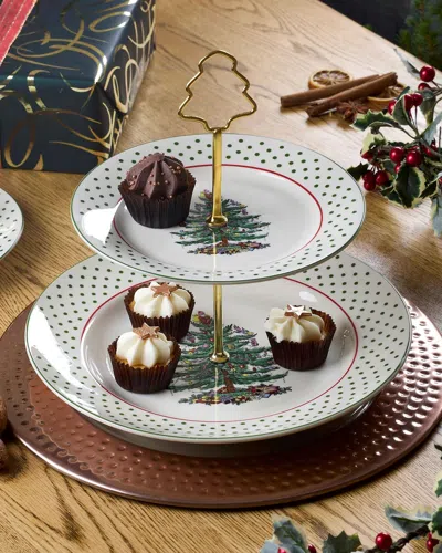 Spode Christmas Tree Polka Dot Tiered Server In Green