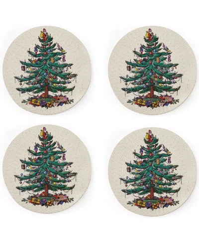 Spode Christmas Tree Polyester 4 Piece Placemat, 15" X 15" In Ivory