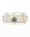 Spode Christmas Tree Rectangular Handled Dish In Green
