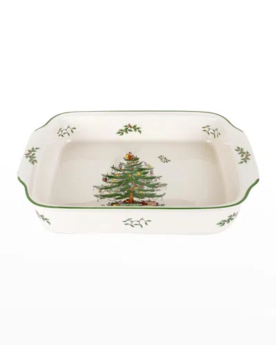 Spode Christmas Tree Rectangular Handled Dish In Green
