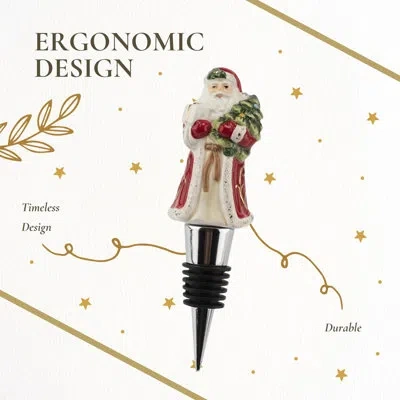 Spode Christmas Tree Santa Bottle Stopper - Vacuum Seal & Dolomite In Multi