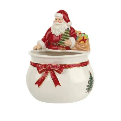 Spode Christmas Tree Santa Candy Bowl 7.75" In Multi