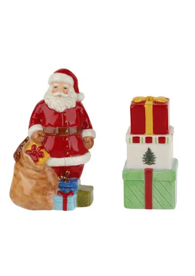 Spode Christmas Tree Santa Salt & Gift Box Pepper Shaker Set In Multi