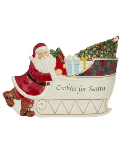 Spode Christmas Tree Santa Sleigh Cookie Platter In Green