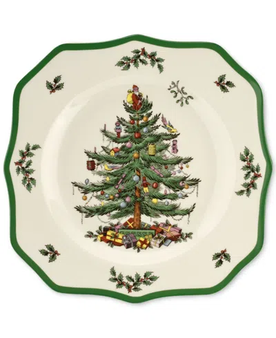 Spode Christmas Tree Scalloped Dinner Plate, 10.5" In Green