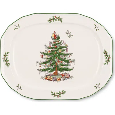 Spode Christmas Tree Sculpted Oval Platter 14" In Green