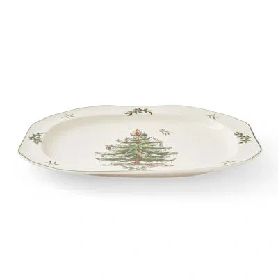 Spode Christmas Tree Sculpted Oval Platter 14" In White;green