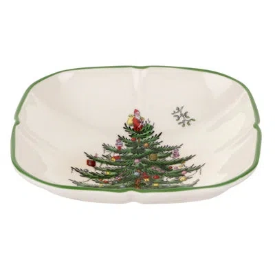 Spode Christmas Tree Sculpted Square Dish 5.5" In White Green